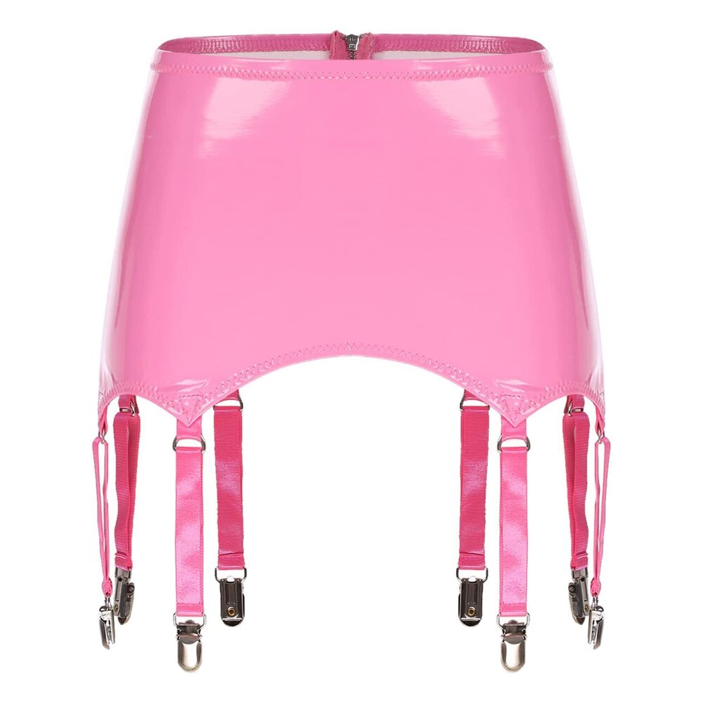 1487 Patent Leather Wetlook Adjustable Garter Skirt Costume with 8 Metal